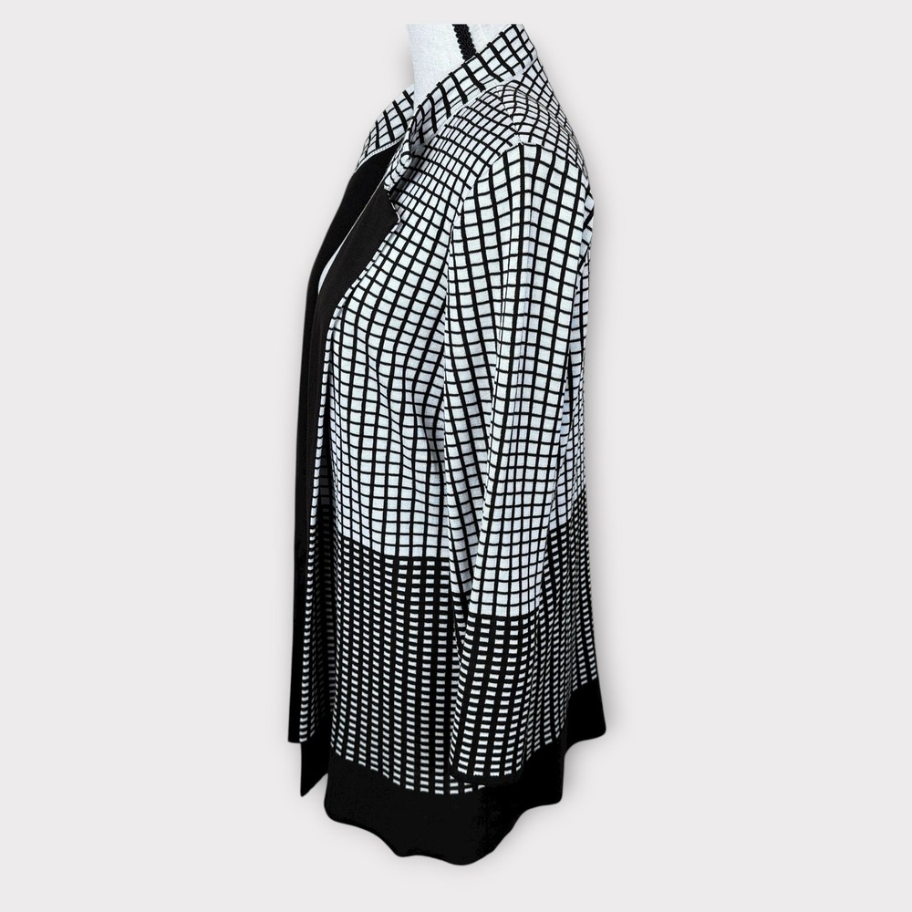 MISOOK Heritage Knit Open Front Jacket Blazer Black White Checkered Womens Large - Picture 9 of 10